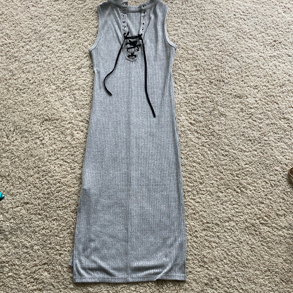 Gray sweater dress, size XS with lace up front